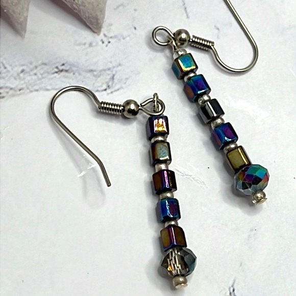 Rainbow Cubed Crystal Earrings. - Picture 1 of 4